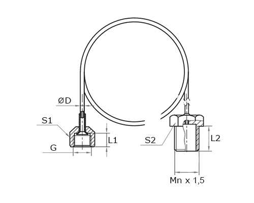 Трубка капиллярная Росма для РД/РДД G1/4ВР -  M20x1.5НР 1.5м, резьба присоединения G1/4(внутренняя) - M20x1.5(наружная), длина 1.5м